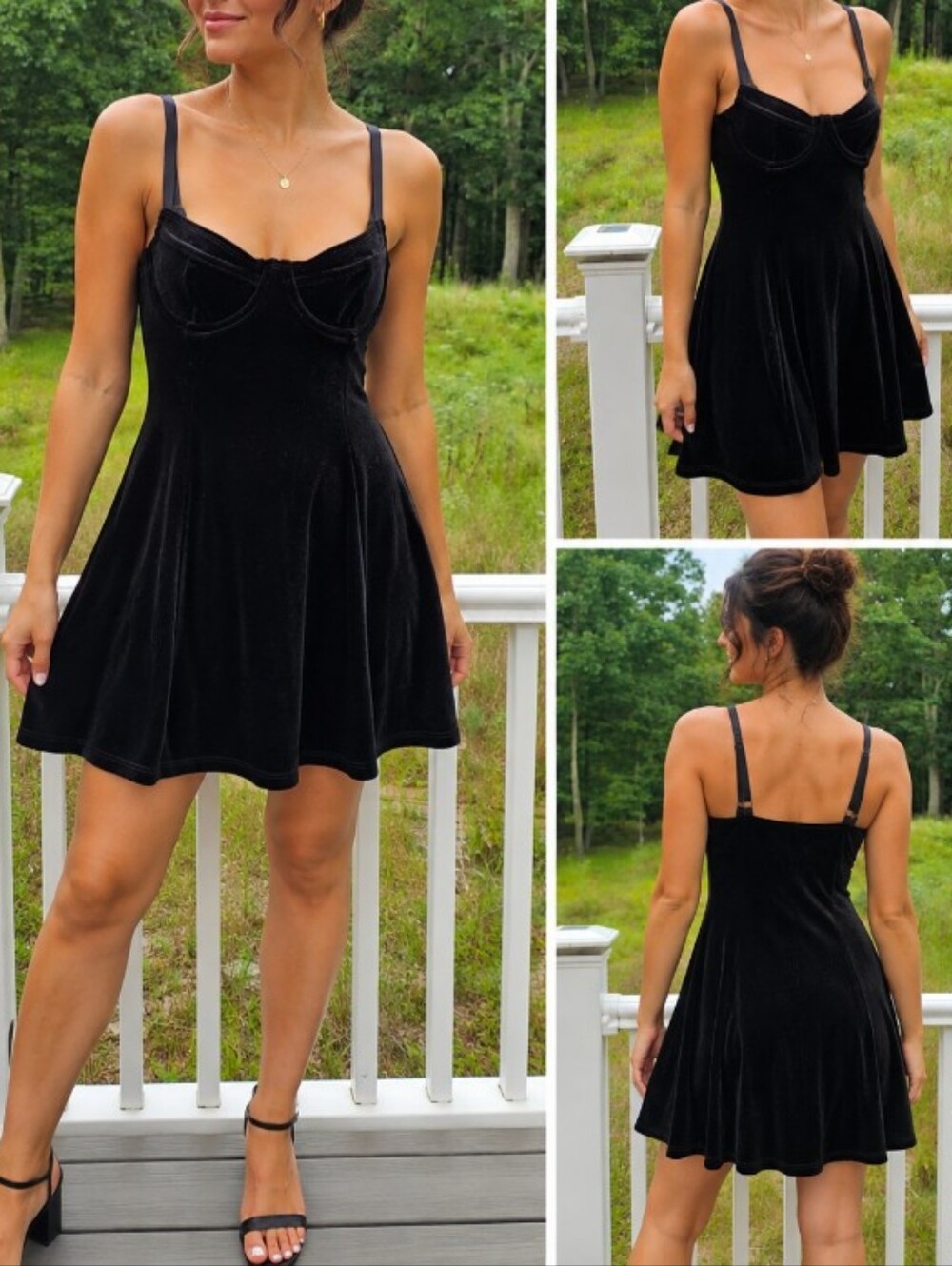 American Apparel Black Velvet Bustier Fit & Flare Mini Dress – Size Small